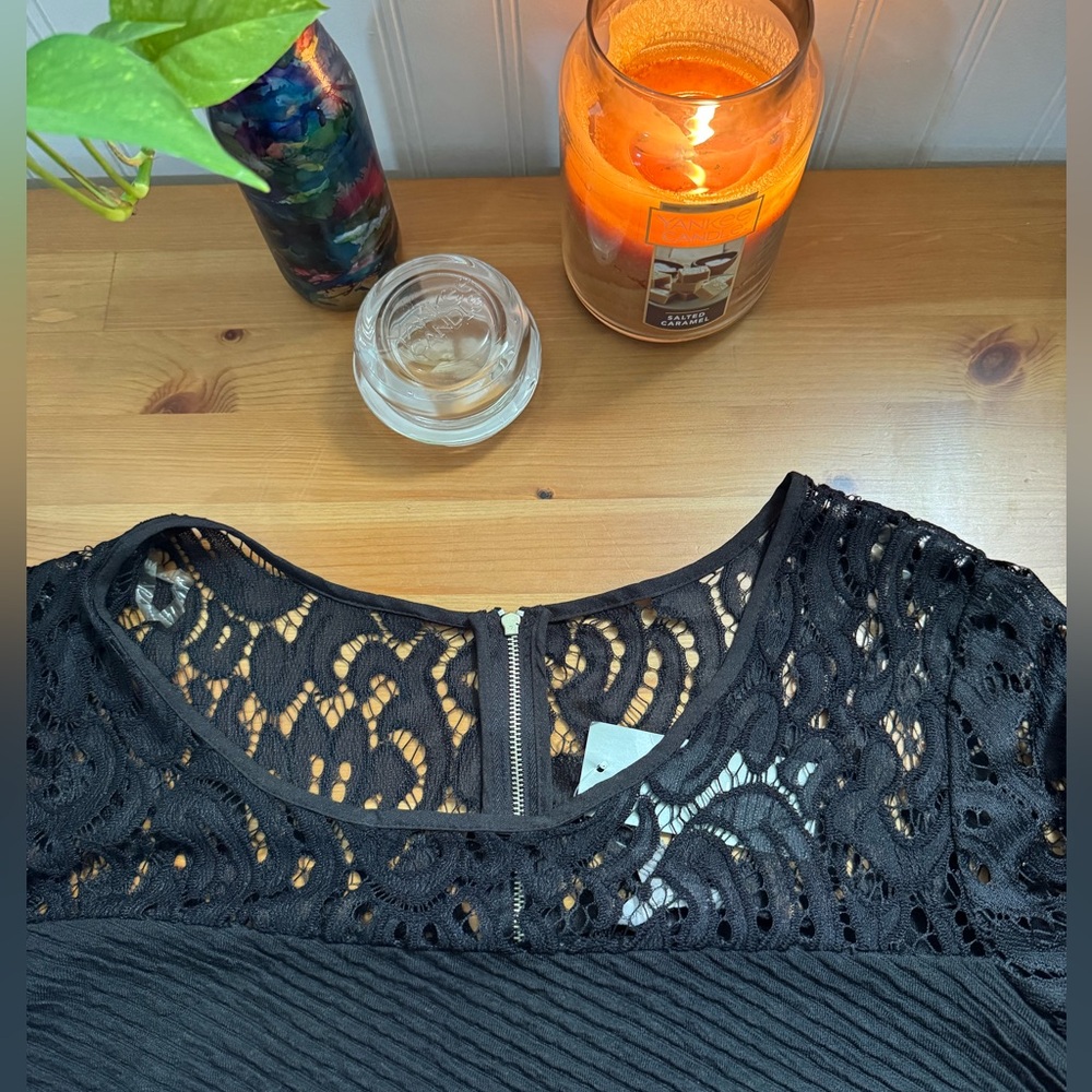 NY Collection Black Lacy Stretch Midi Silver Zipper Dress Size 1X New With Tags